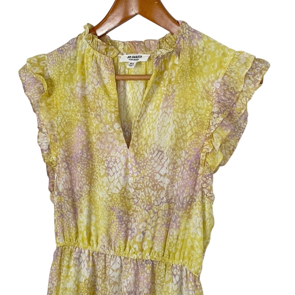 BB Dakota Steve Madden Yellow Lavender Tiered Midi Dress Size XS Garden Party - Picture 2 of 9